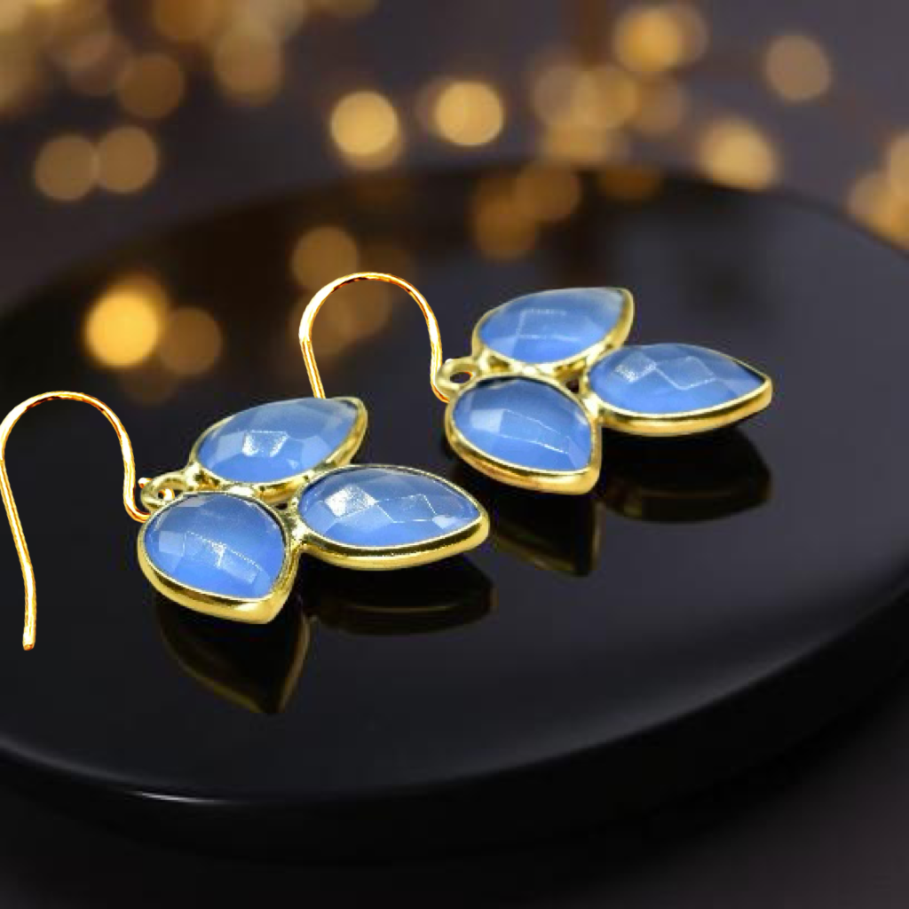 Delightful leaf shaped Blue Chalcedonny gemstone earrings! Pick your Sparkling AAA gemstones: Amazonite, Labradorite and other semi precious gemstones! Handmade in Hawaii with love!