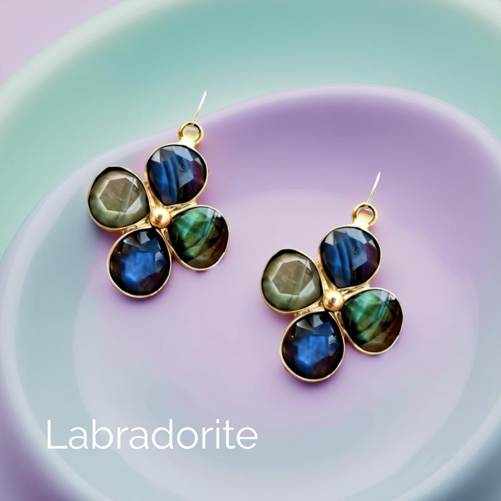 Delightful flower shaped gemstone earrings! Pick your Sparkling AAA gemstones: Labradorite and other semi precious gemstones! Handmade in Hawaii with love!