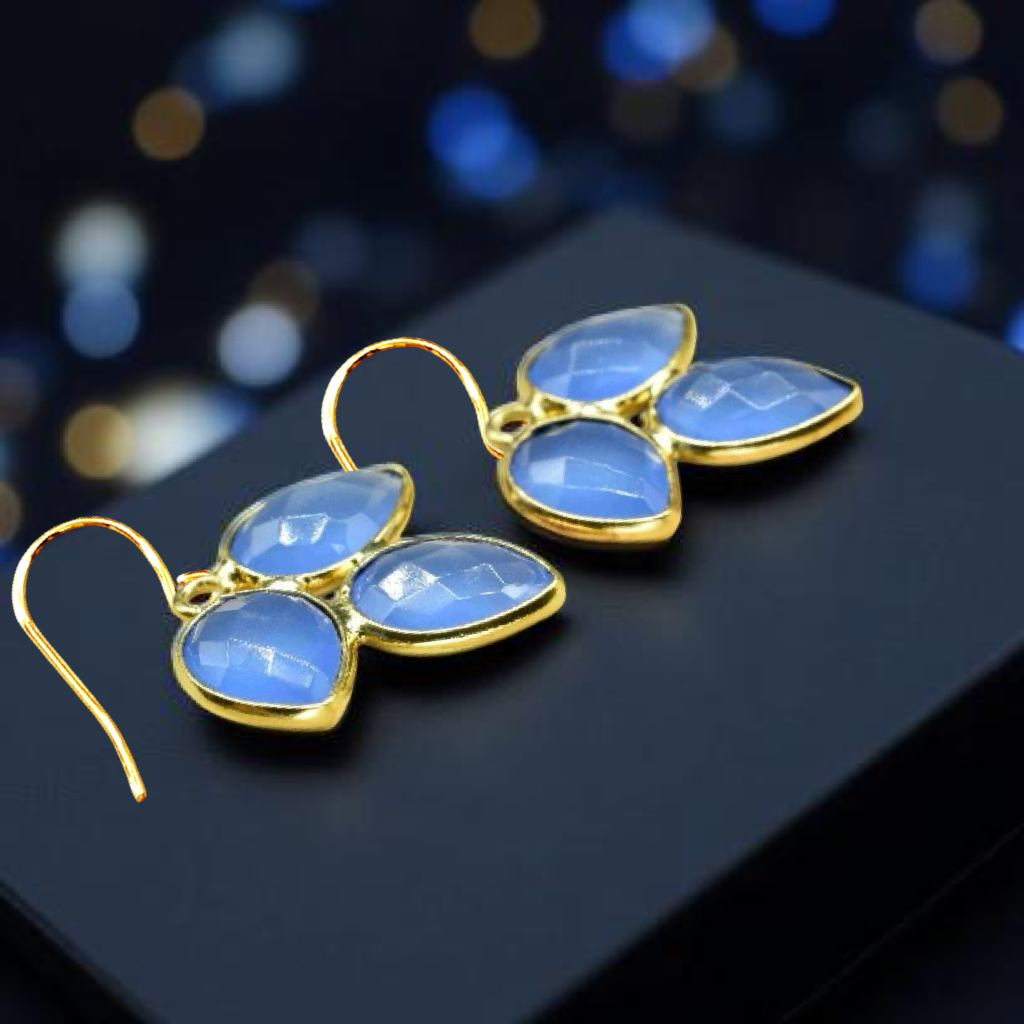 Delightful leaf shaped Blue Chalcedonny gemstone earrings! Pick your Sparkling AAA gemstones: Amazonite, Labradorite and other semi precious gemstones! Handmade in Hawaii with love!
