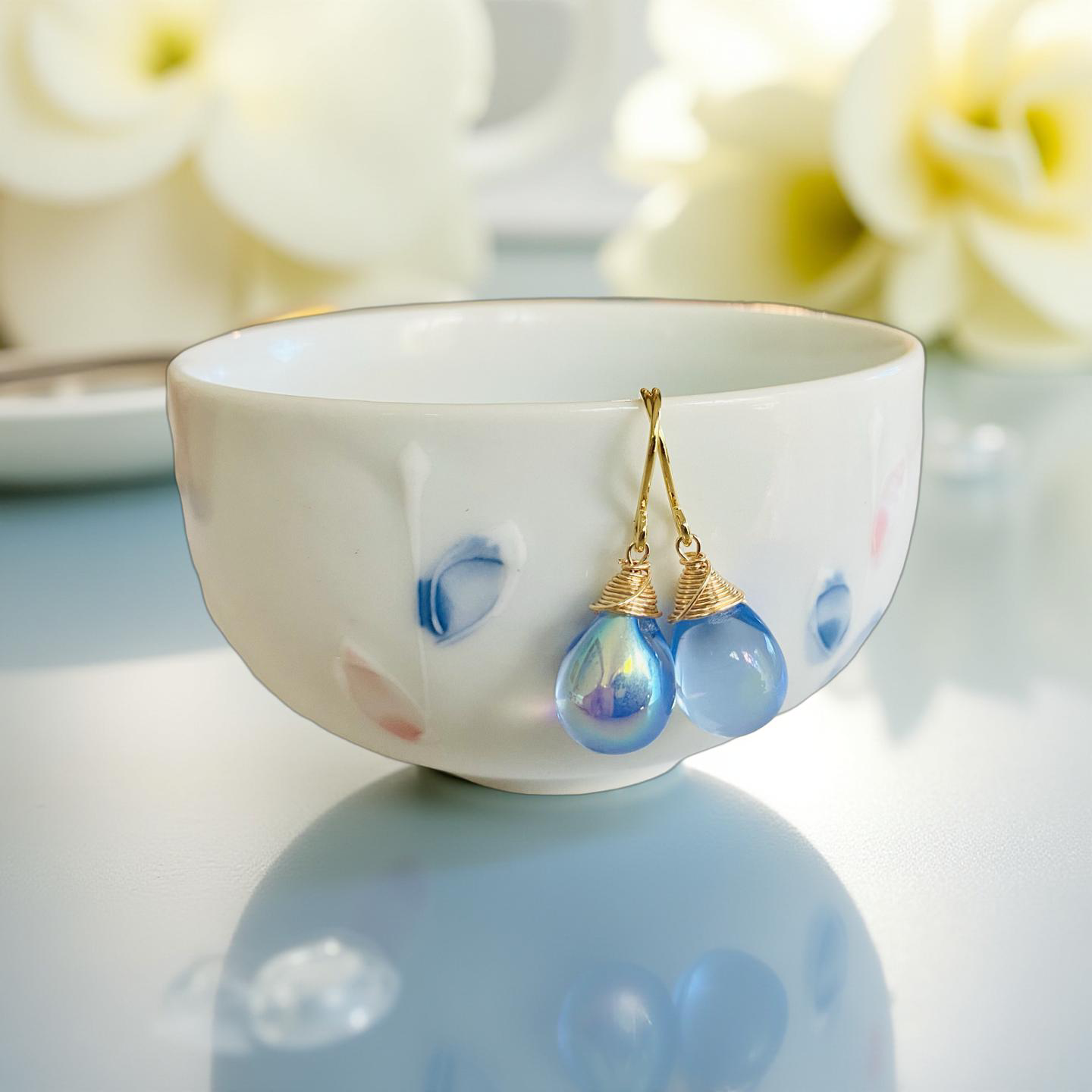 Wonderful glass drop necklace and earrings // Ocean inspired eco friendly & wrapped in quality gold or silver wire //Handmade in hawaii with love //