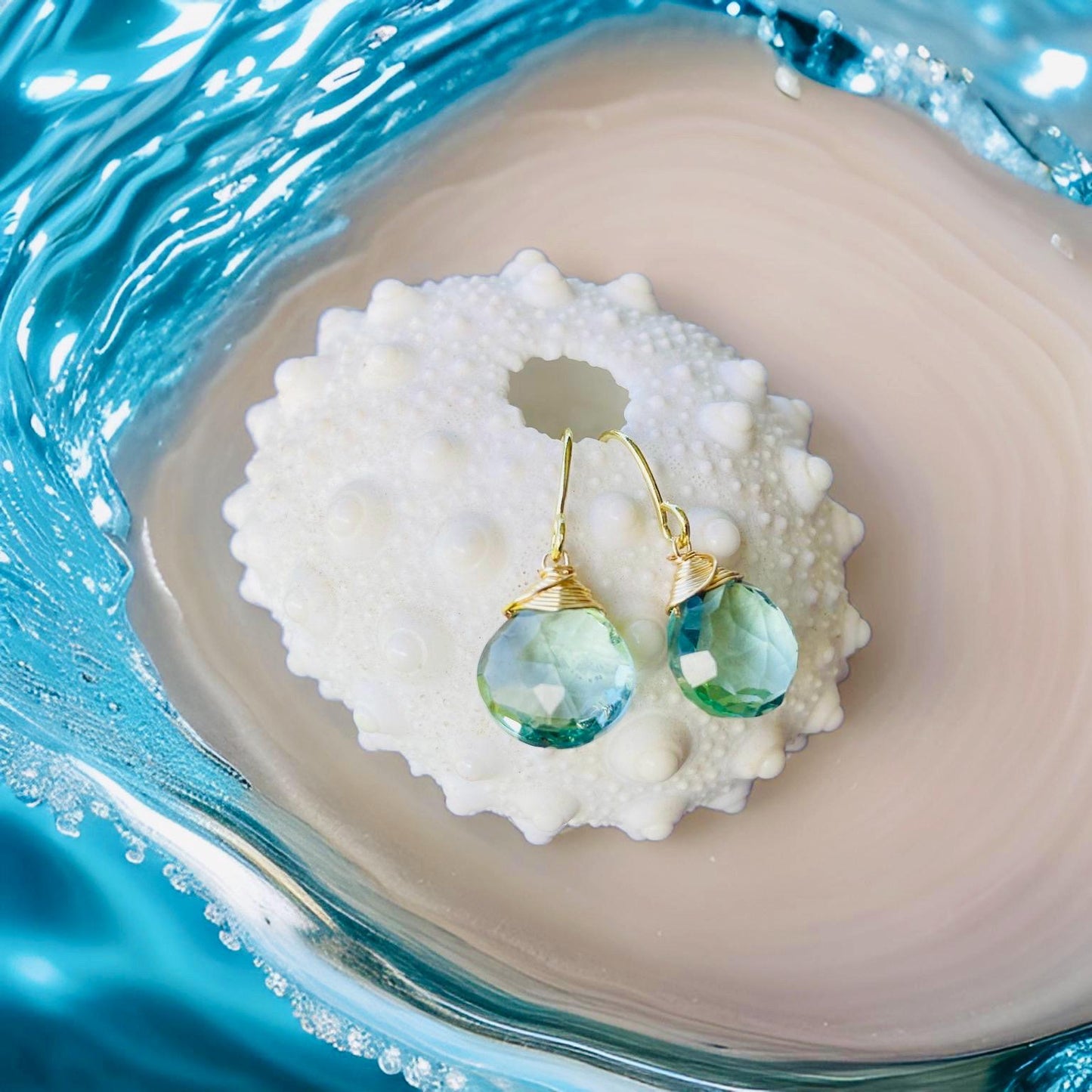 Aqua sky blue Fluorite Crystal earrings // Crystal gemstone jewelry // Wire wrapped jewelry // Handmade in Hawaii with love //