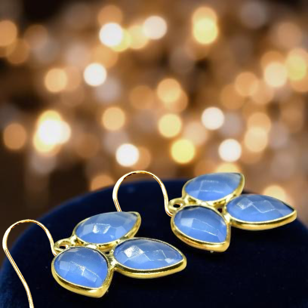 Delightful leaf shaped Blue Chalcedonny gemstone earrings! Pick your Sparkling AAA gemstones: Amazonite, Labradorite and other semi precious gemstones! Handmade in Hawaii with love!