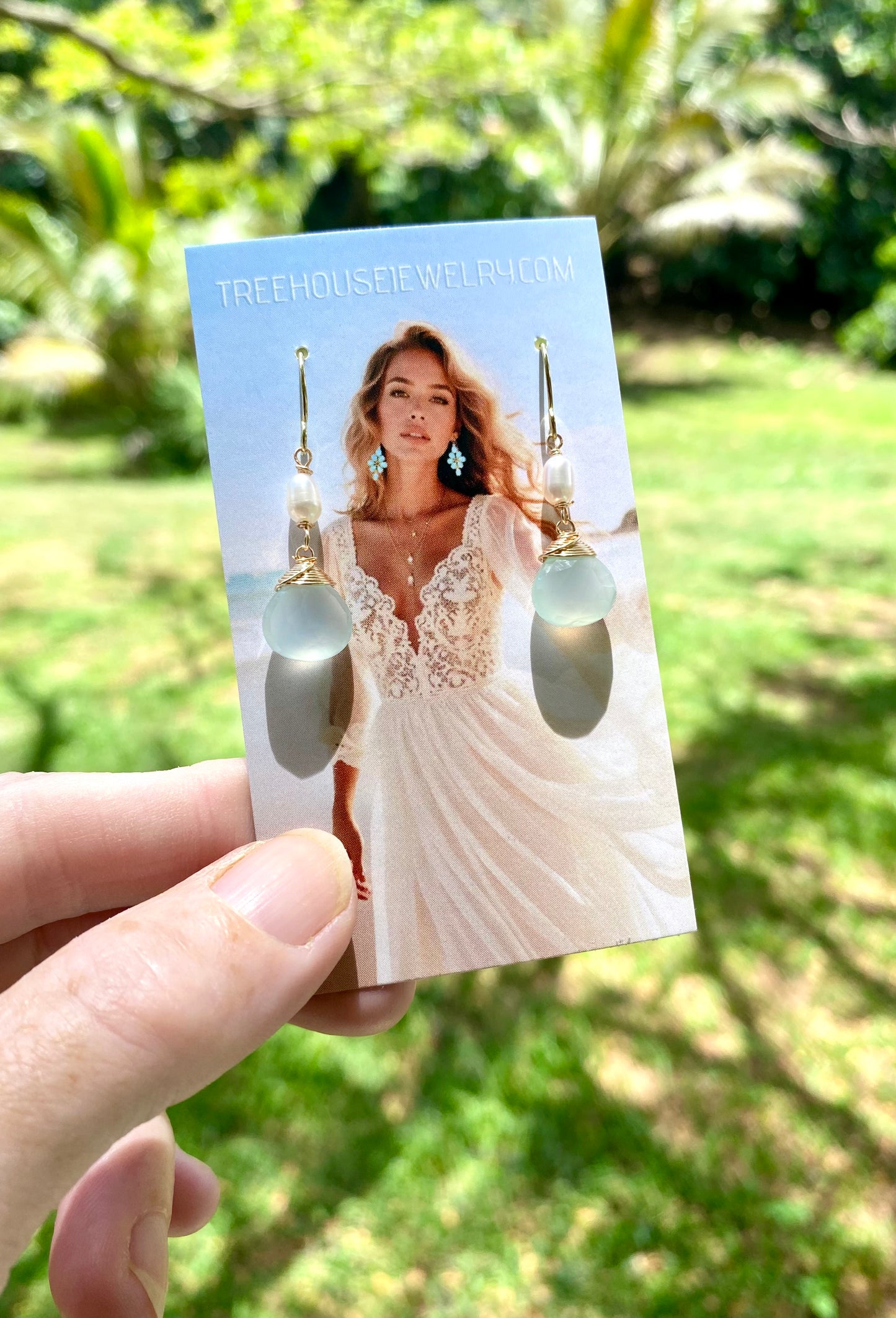 STUNNING Aqua Chalcedony and petite pearl dangle earrings. Glowing & AMAZING natural gemstones and pearls! Handmade in Hawaii with love!