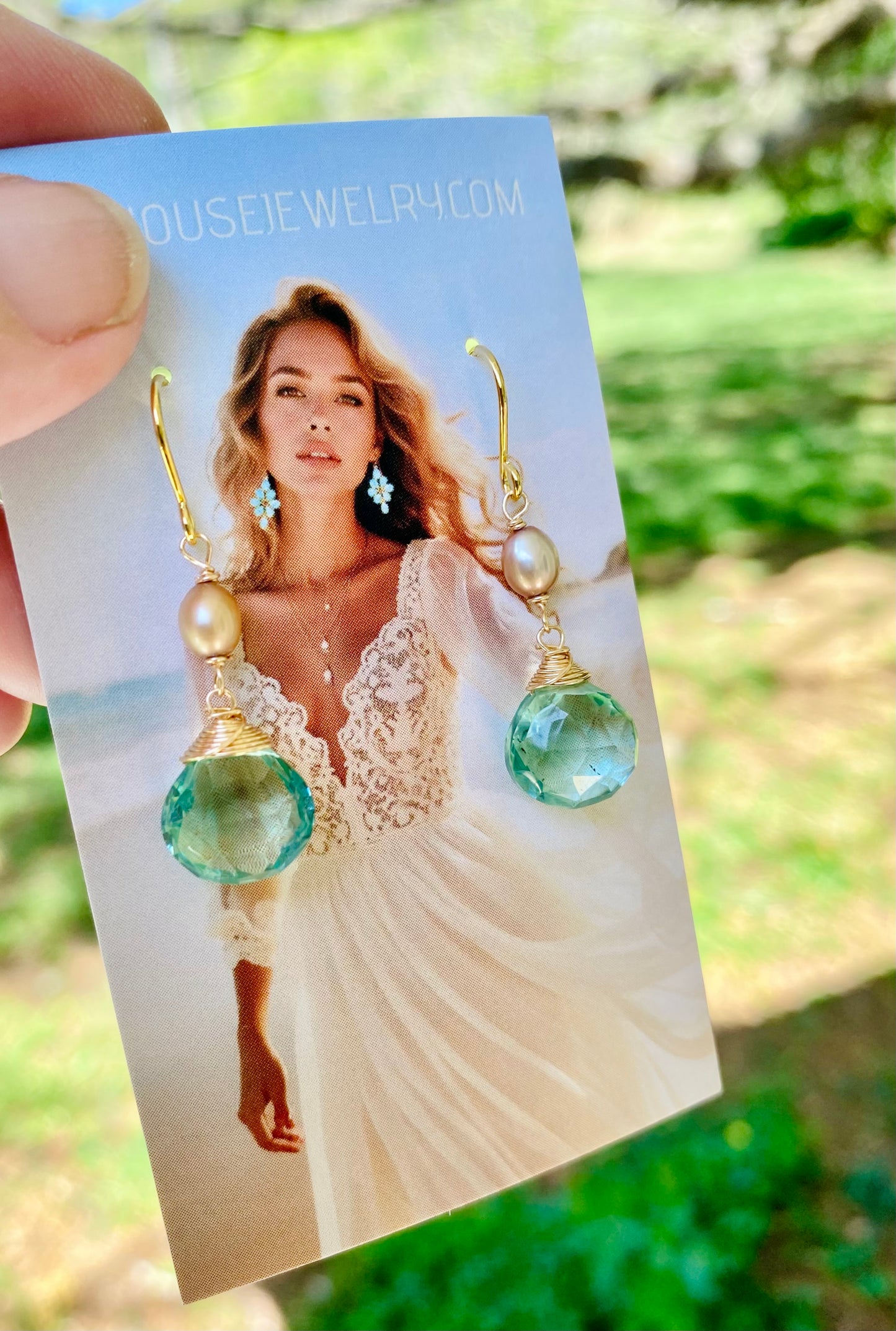 Delightful Aqua Chalcedony and petite pearl dangle earrings. Glowing & AMAZING natural gemstones and pearls. Available with more gemstones. Handmade in Hawaii with love 💗