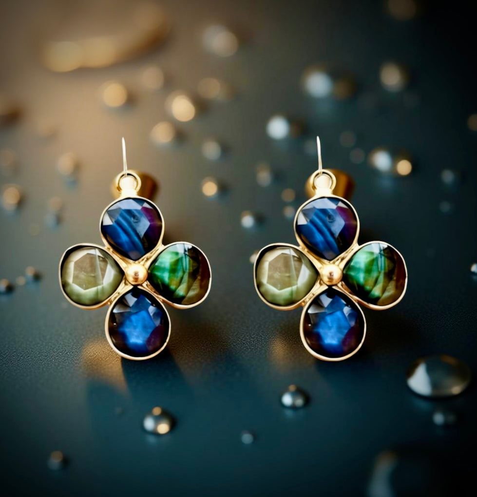 Delightful flower shaped gemstone earrings! Pick your Sparkling AAA gemstones: Labradorite and other semi precious gemstones! Handmade in Hawaii with love!