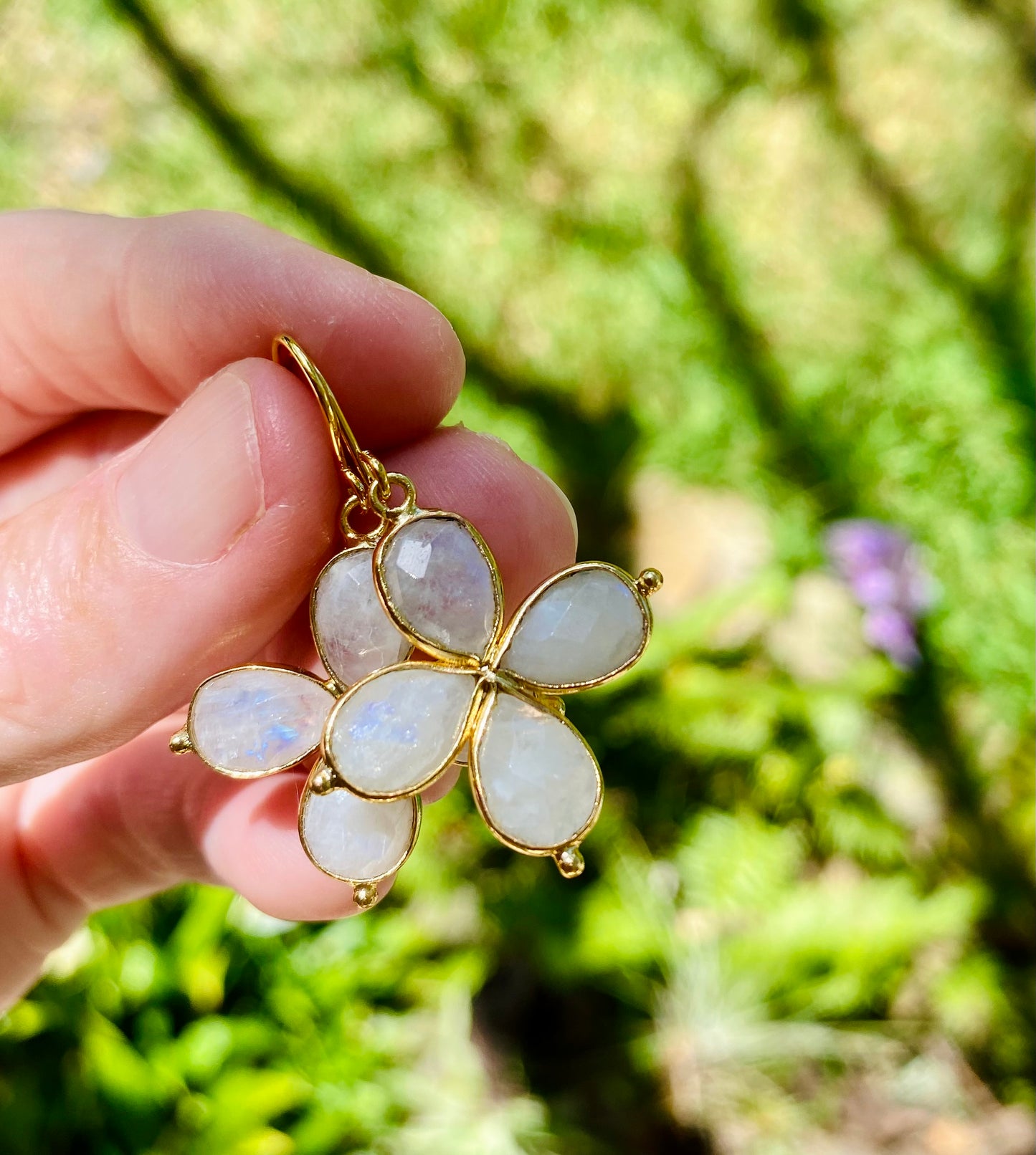 Delightful flower shaped gemstone earrings! Pick your Sparkling AAA gemstones: Labradorite Moonstone and other semi precious gemstones! Handmade in Hawaii with love!