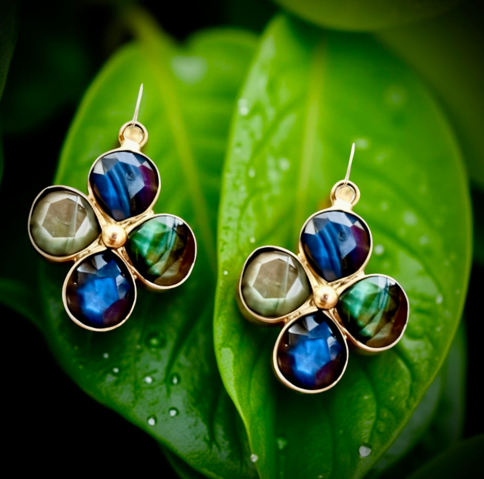 Delightful flower shaped gemstone earrings! Pick your Sparkling AAA gemstones: Labradorite and other semi precious gemstones! Handmade in Hawaii with love!