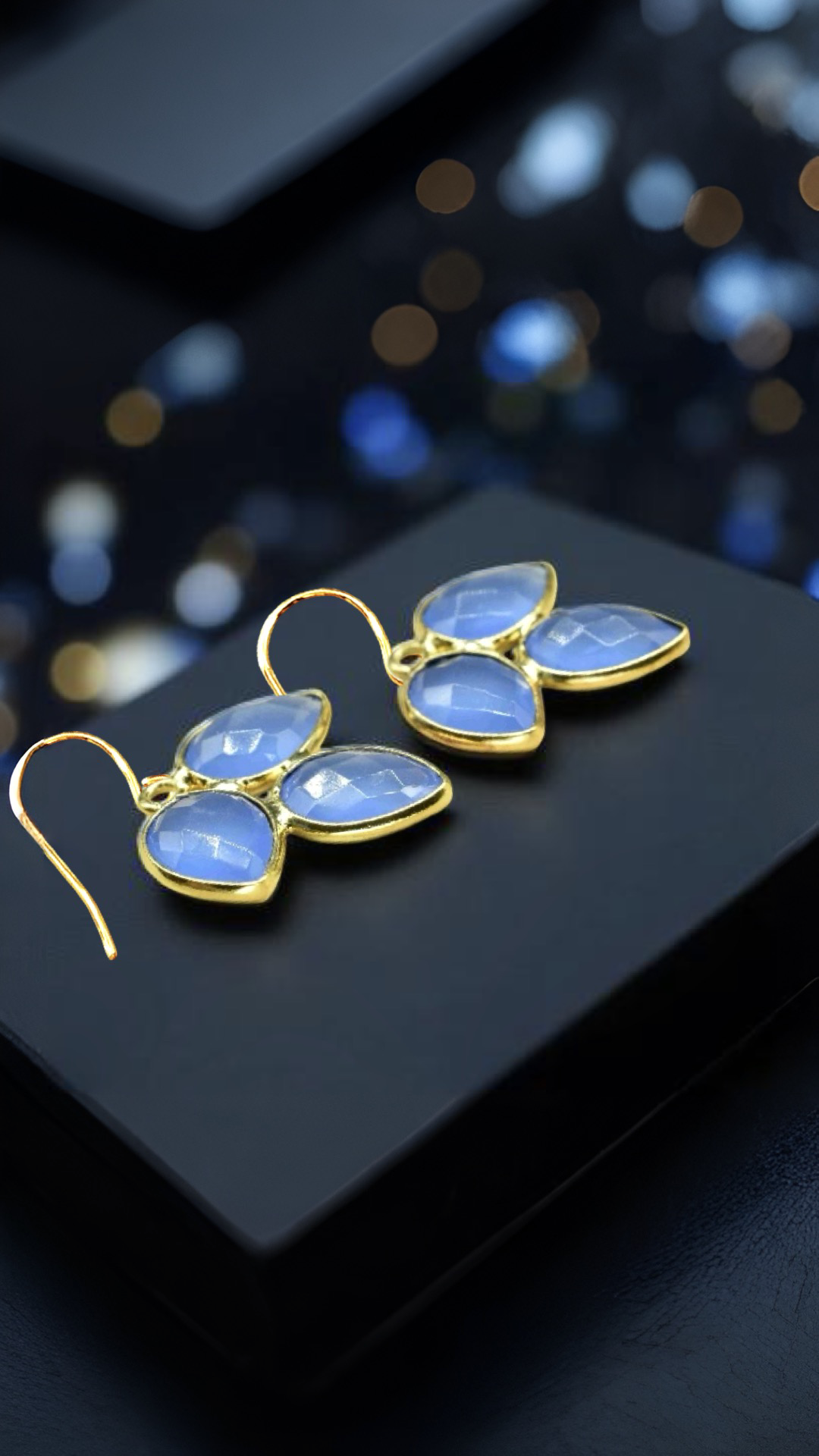 Delightful leaf shaped Blue Chalcedonny gemstone earrings! Pick your Sparkling AAA gemstones: Amazonite, Labradorite and other semi precious gemstones! Handmade in Hawaii with love!