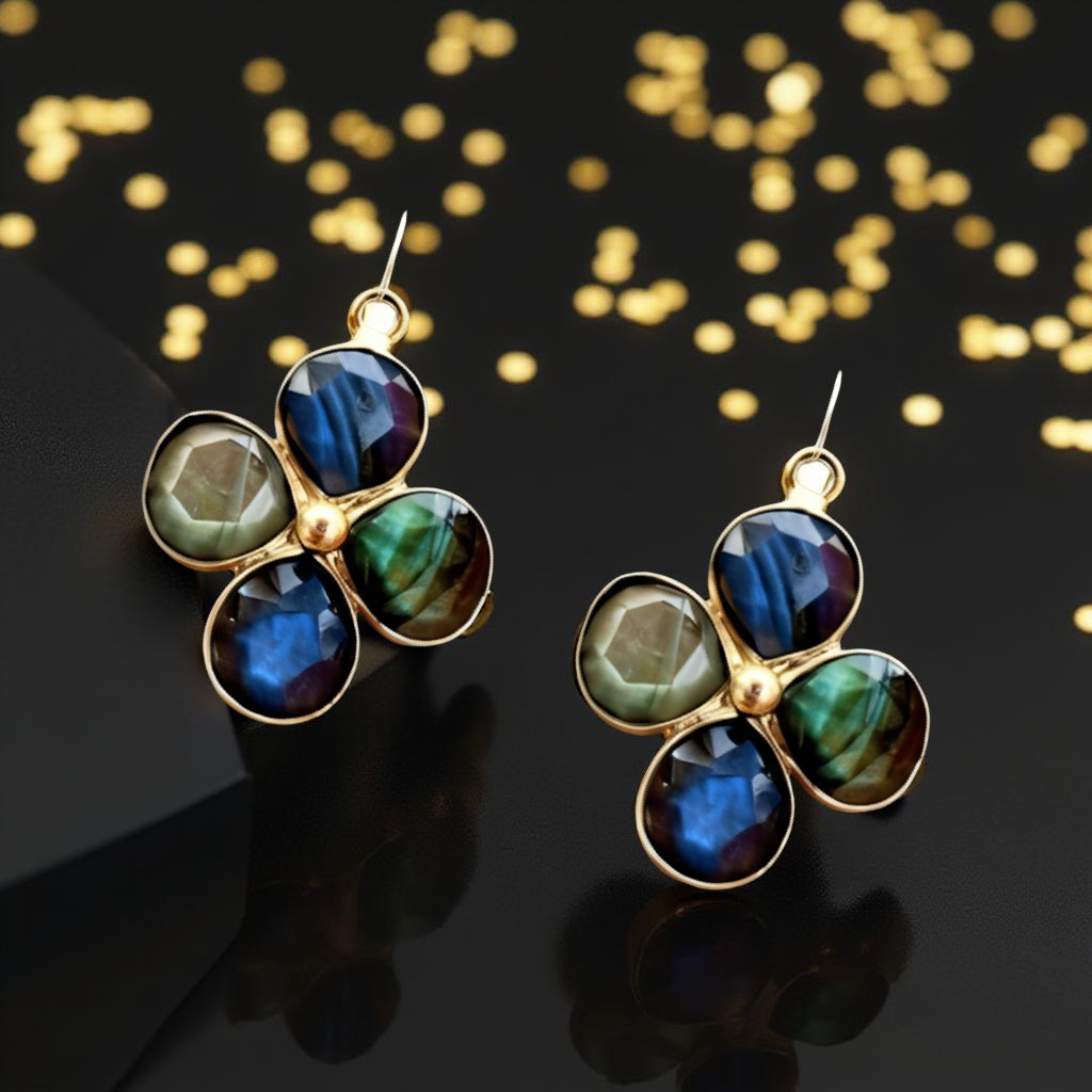 Delightful flower shaped gemstone earrings! Pick your Sparkling AAA gemstones: Labradorite and other semi precious gemstones! Handmade in Hawaii with love!