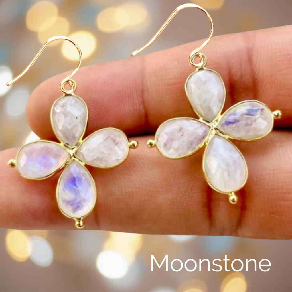 Delightful flower shaped gemstone earrings! Pick your Sparkling AAA gemstones: Labradorite and other semi precious gemstones! Handmade in Hawaii with love!