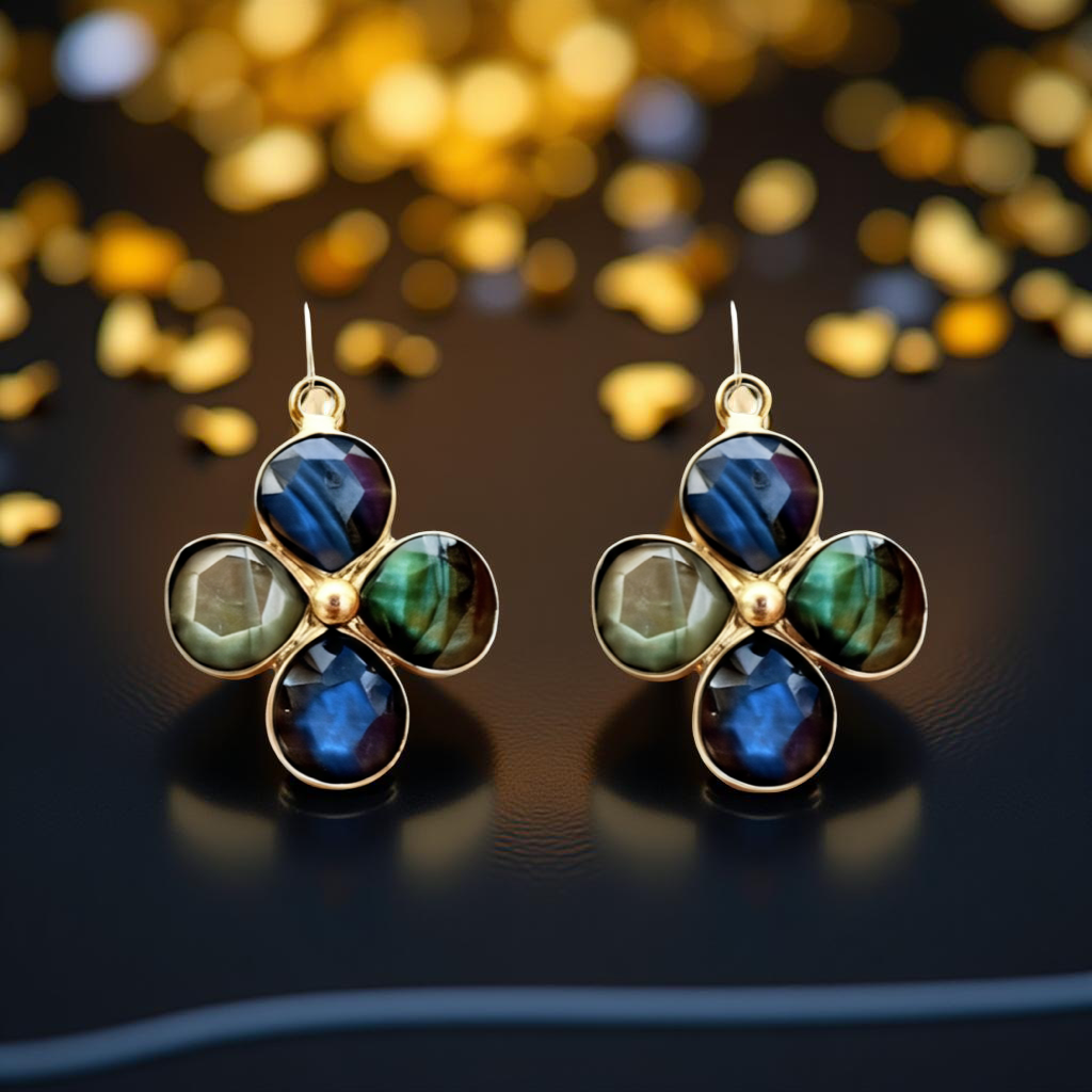 Delightful flower shaped gemstone earrings! Pick your Sparkling AAA gemstones: Labradorite and other semi precious gemstones! Handmade in Hawaii with love!