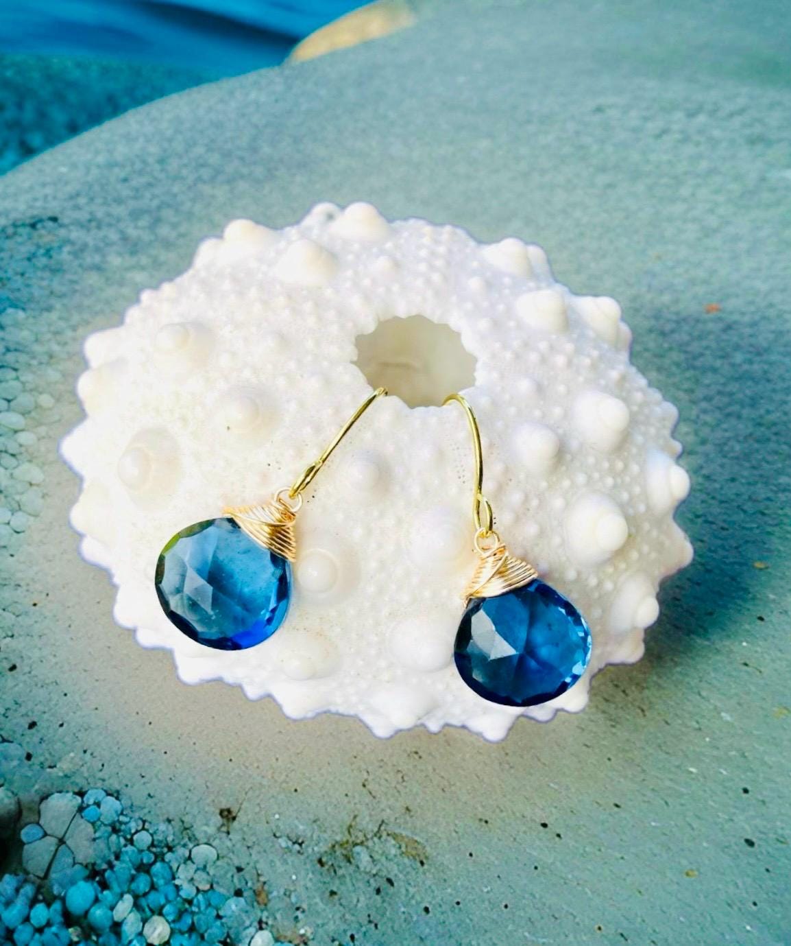 Aqua sky blue Topaz Crystal earrings // Crystal gemstone jewelry // Wire wrapped jewelry // Handmade in Hawaii with love //