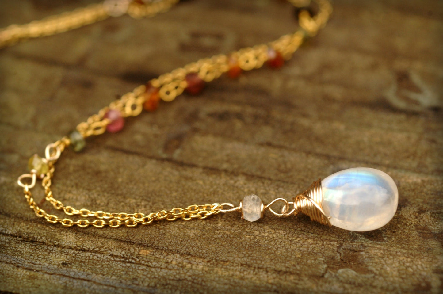 Watermelon Tourmaline and Rainbow Moonstone necklace // Gorgeous AAA gemstones // Handmade in Hawaii with love //