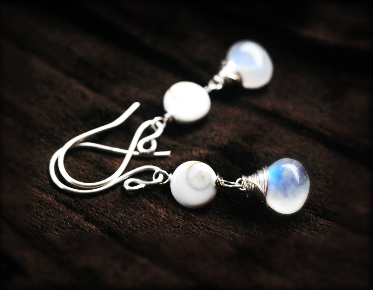Eye of Shiva shell and Aqua sky Blue Topaz earrings // Healing gemstones // Wire wrapped jewelry // Handmade in Hawaii with love //