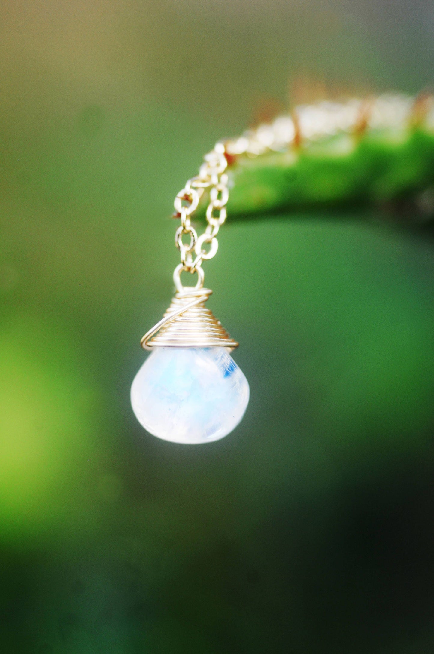 Rainbow Moonstone drop Necklace // Stunning & Unique, AAA, Blue flash quality gems // Wire wrapped jewelry // Made in Hawaii with love //