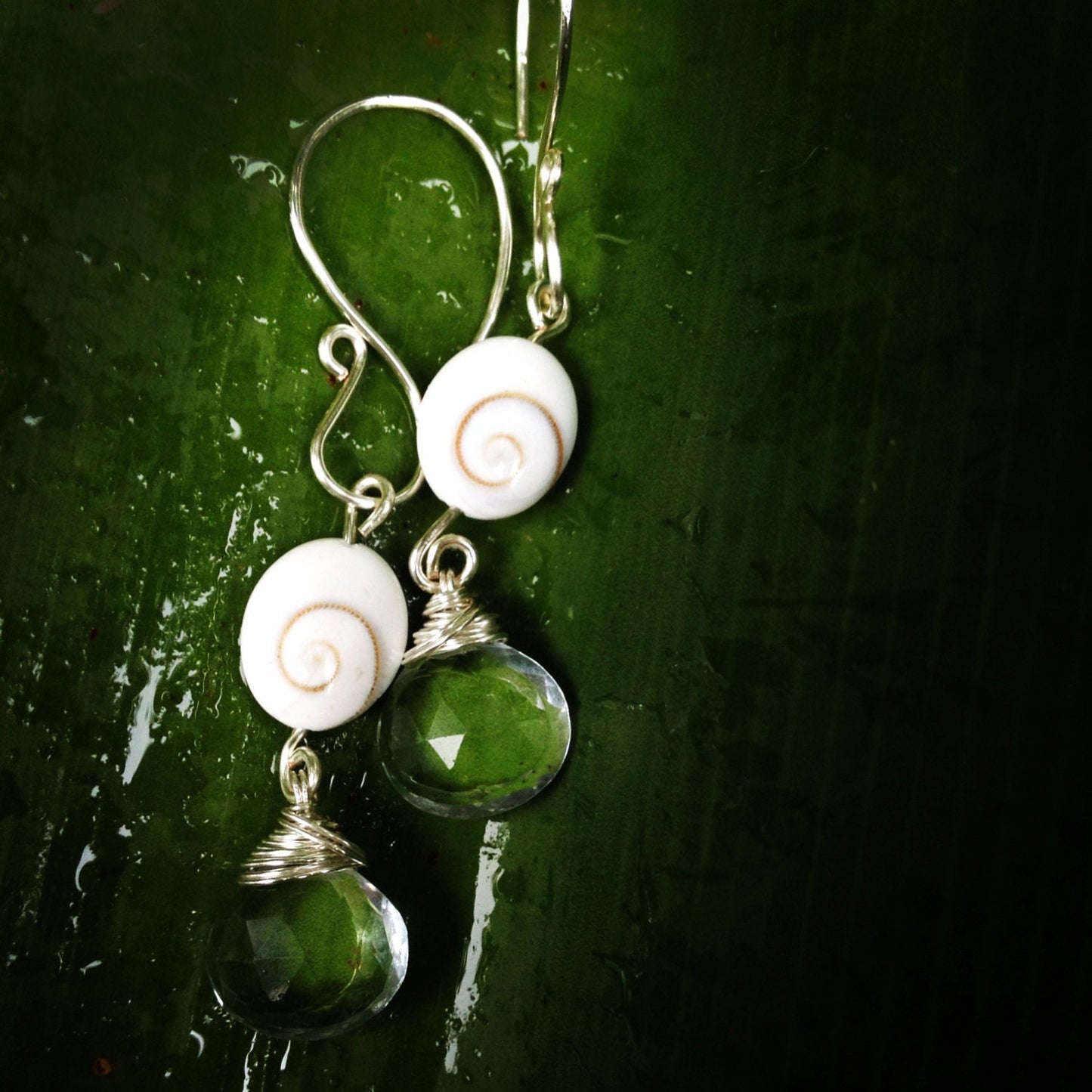 Eye of Shiva shell and Aqua sky Blue Topaz earrings // Healing gemstones // Wire wrapped jewelry // Handmade in Hawaii with love //