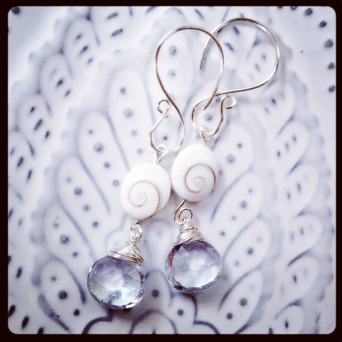 Eye of Shiva shell and Aqua sky Blue Topaz earrings // Healing gemstones // Wire wrapped jewelry // Handmade in Hawaii with love //