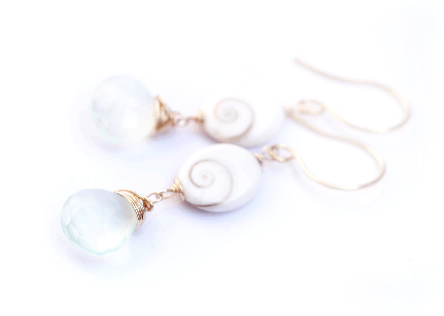 Eye of Shiva shell and Aqua sky Blue Topaz earrings // Healing gemstones // Wire wrapped jewelry // Handmade in Hawaii with love //