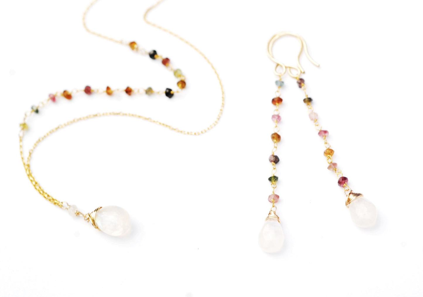 Watermelon Tourmaline and Rainbow Moonstone necklace // Gorgeous AAA gemstones // Handmade in Hawaii with love //