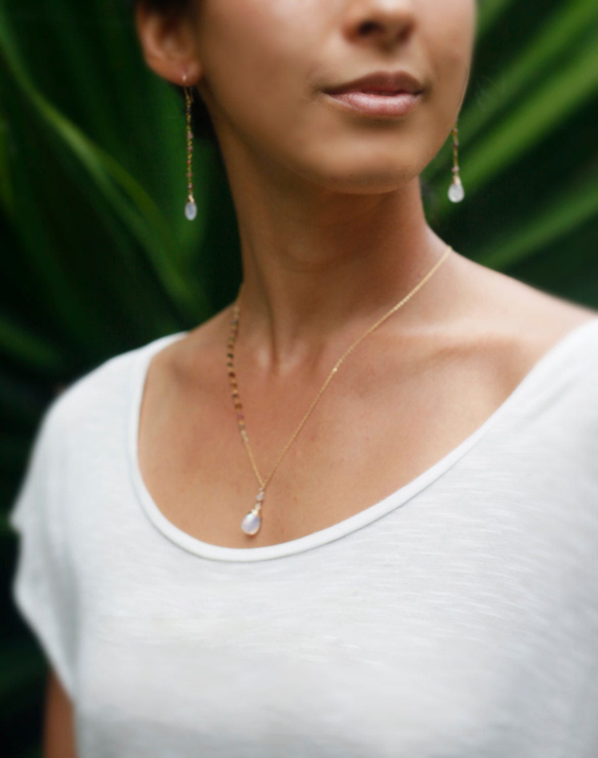Watermelon Tourmaline and Rainbow Moonstone necklace // Gorgeous AAA gemstones // Handmade in Hawaii with love //