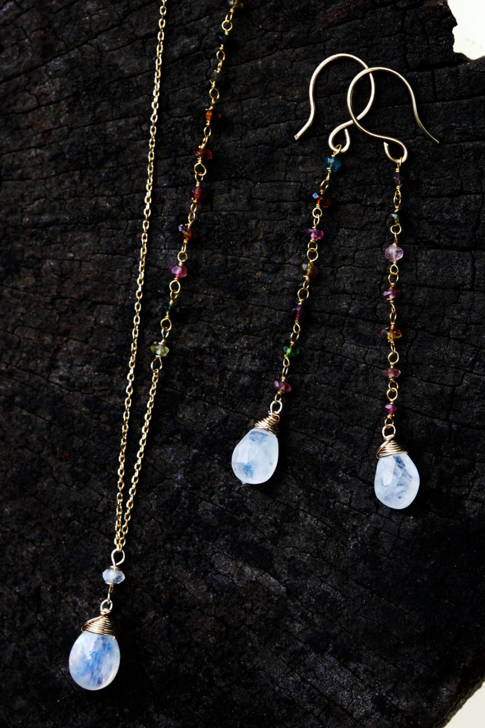 Watermelon Tourmaline and Rainbow Moonstone necklace // Gorgeous AAA gemstones // Handmade in Hawaii with love //