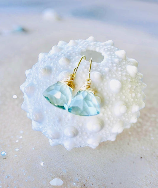 Aquamarine, Blue Topaz or Aqua Chalcedony triangle shaped dangle Earrings // Wire wrapped jewelry // Handmade in Hawaii with love //