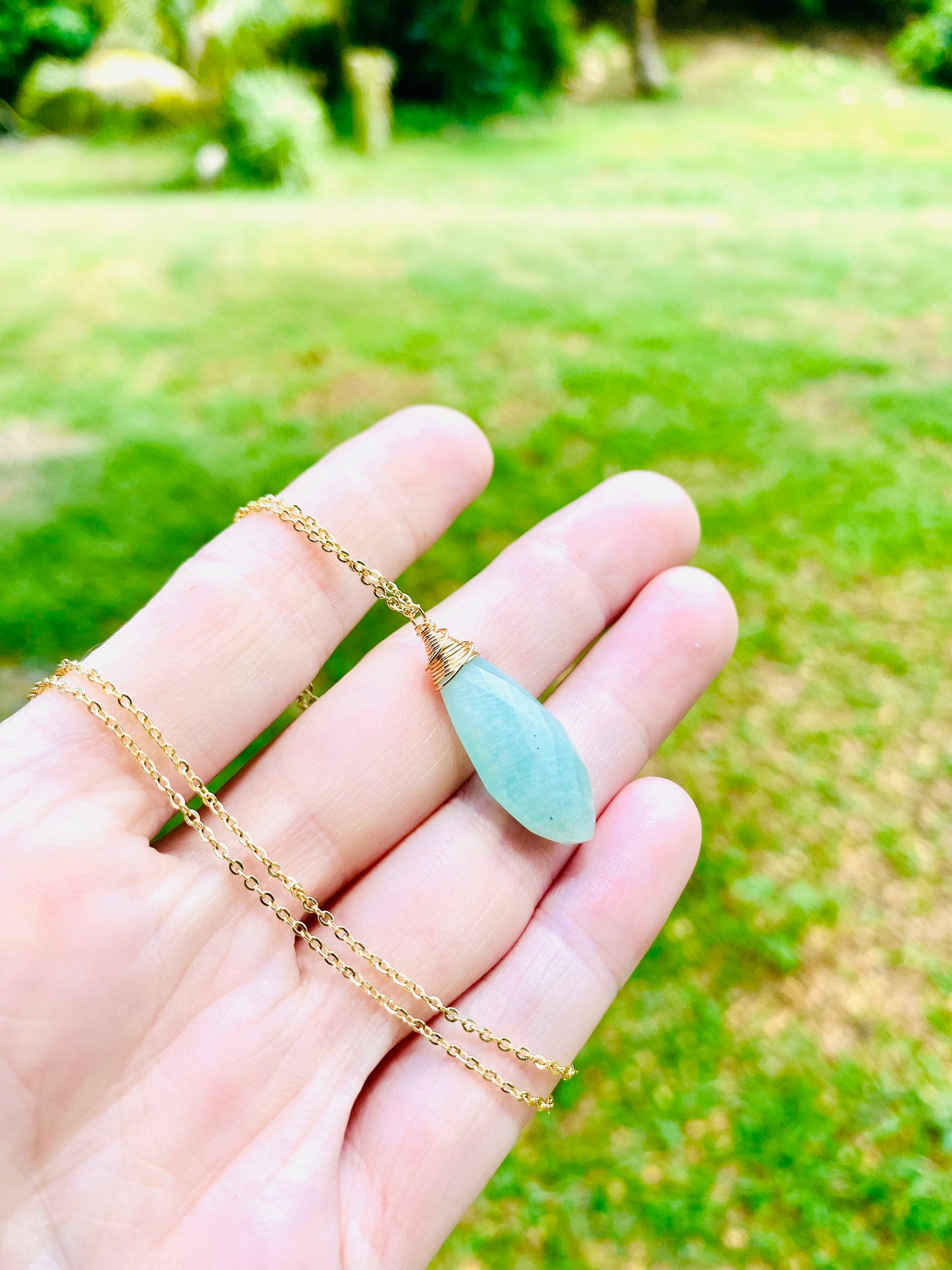 Marvelous ocean blue Amazonite necklace 🩵✨ Absolutely delightful semi precious gemstone necklace! Handmade in Hawaii with love! Very limited edition only a few available 🦋