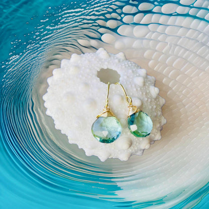 LOVELY Aqua blue or London blue Topaz crystal jewelry dangle earring // Wire wrapped 24K gold fill or silver Handmade in Hawaii with love //