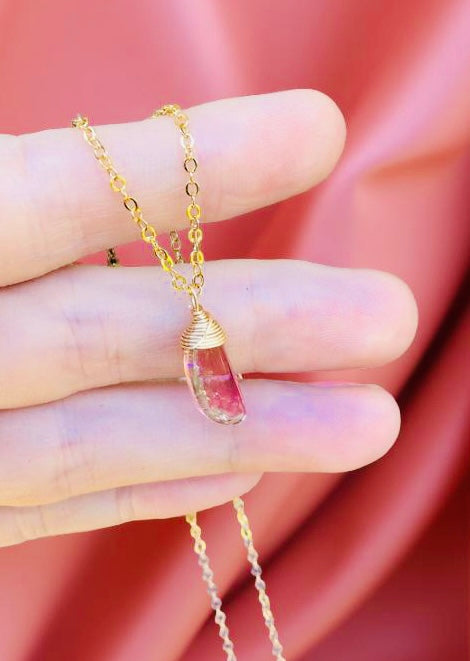 Deligthful Watermelon Tourmaline slice necklace and dangle earrings 🌸 One of a kind, 24K gold filled, wire wrapped natural, raw, vivid pink & green Watermelon Tourmaline Slice jewelry handmade in Hawaii with love 💗
