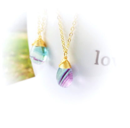 STUNNING Rainbow Fluorite drop necklace // AMAZING AAA aqua blue gemstones // Wire wrapped jewelry // Lovingly Handmade in Hawaii //