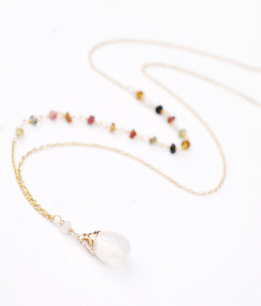 Watermelon Tourmaline and Rainbow Moonstone necklace // Gorgeous AAA gemstones // Handmade in Hawaii with love //