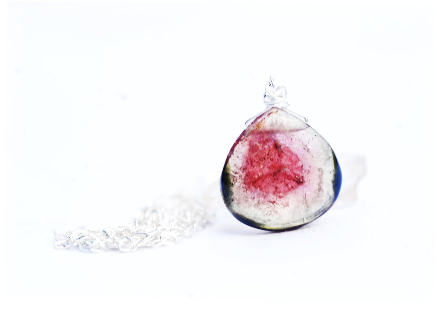 Watermelon Tourmaline slice necklace // Sterling silver wrapped natural pink & green Watermelon Tourmaline // Handmade with love //
