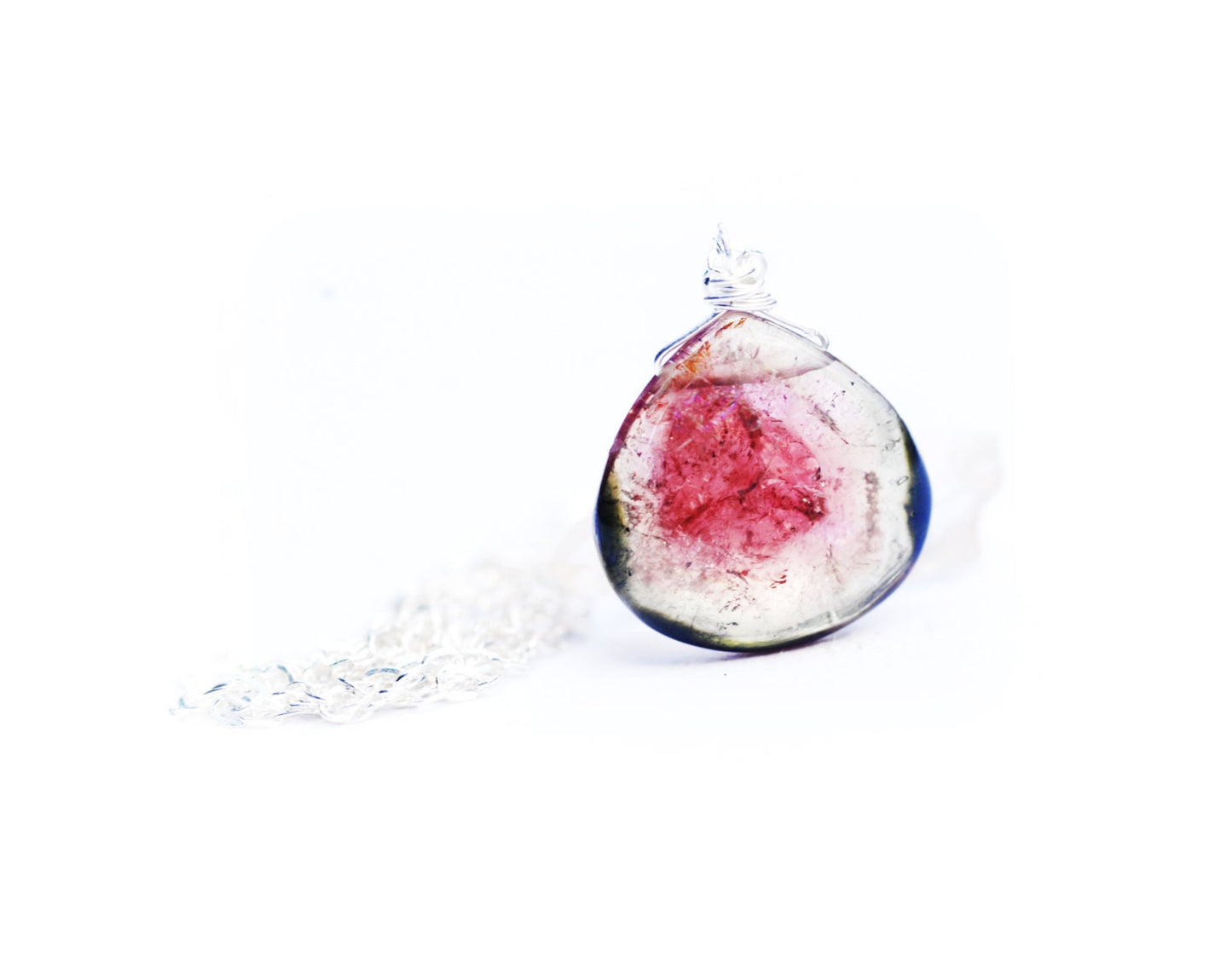Watermelon Tourmaline slice necklace // Sterling silver wrapped natural pink & green Watermelon Tourmaline // Handmade with love //