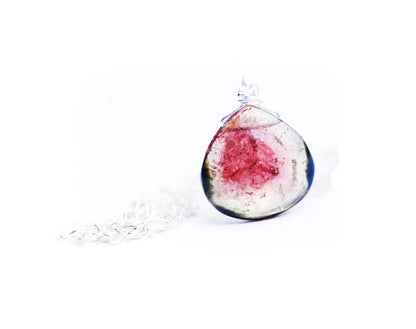 Watermelon Tourmaline slice necklace // Sterling silver wrapped natural pink & green Watermelon Tourmaline // Handmade with love //
