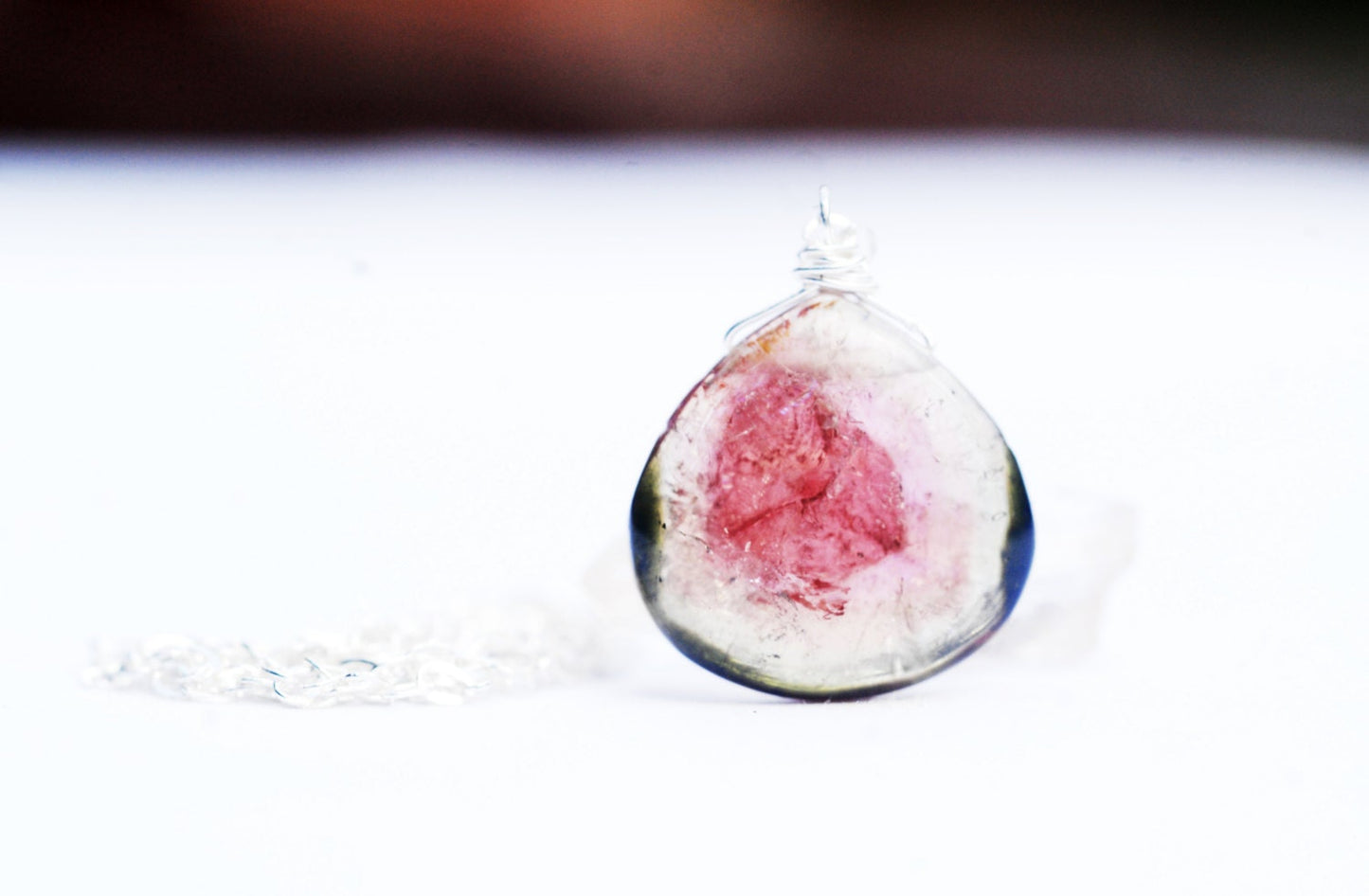 Watermelon Tourmaline slice necklace // Sterling silver wrapped natural pink & green Watermelon Tourmaline // Handmade with love //
