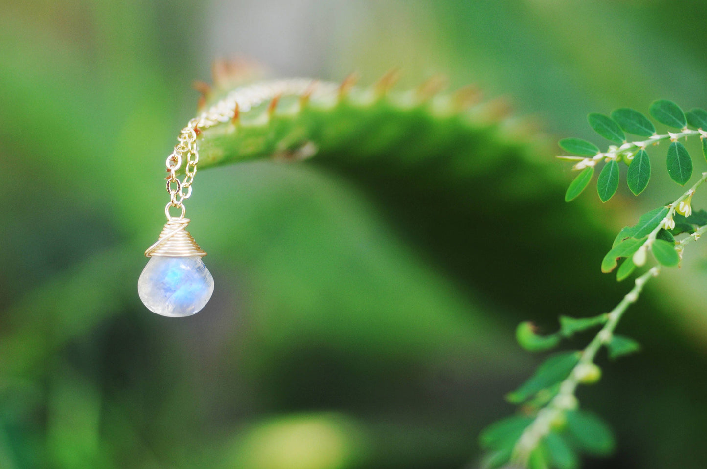 Rainbow Moonstone drop Necklace // Stunning & Unique, AAA, Blue flash quality gems // Wire wrapped  jewelry // Made in Hawaii with love //