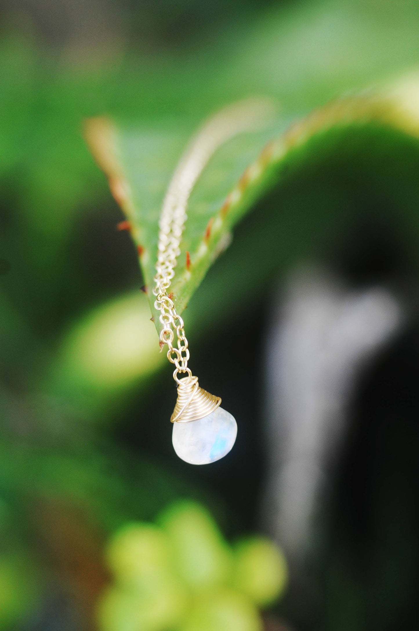 Rainbow Moonstone drop Necklace // Stunning & Unique, AAA, Blue flash quality gems // Wire wrapped  jewelry // Made in Hawaii with love //