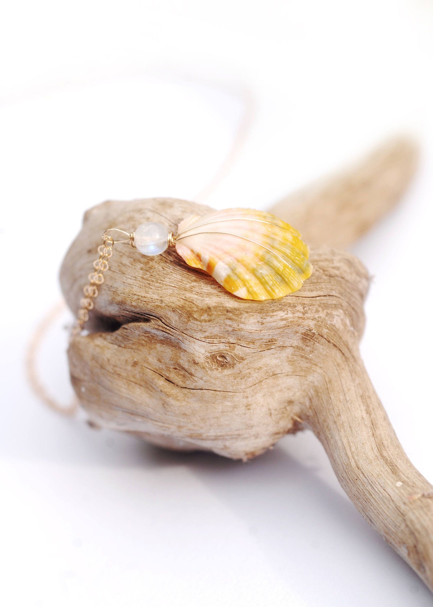 Absolutely gorgeous and super rare Sunrise Shell Necklace with AAA Gemstone or Pearl // Pick shell & stone // Wire wrapped jewelry // Handmade in Hawaii with love //