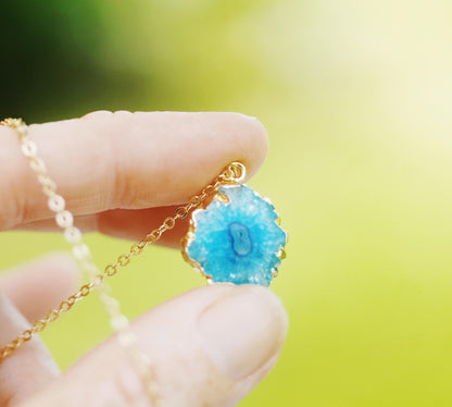 STUNNING Sparkling Solar quartz Geode Slice Necklace // Aqua Blue Agate gemstone // Wire wrapped jewelry // Made in Hawaii with love //