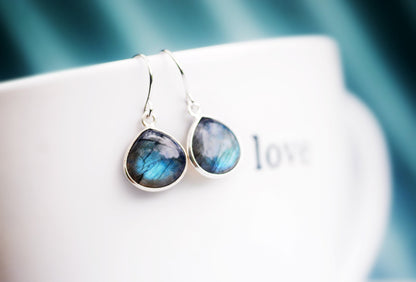 AAA quality gorgeous ocean blue Labradorite gemstone dangle earrings // Sterling silver drop earrings // Handmade in Hawaii //