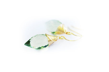 Stunning Green Amethyst Dew Drop Dangle Earrings // Sparkling AAA Gemstones // Wire wrapped jewelry // Handmade in Hawaii with love //