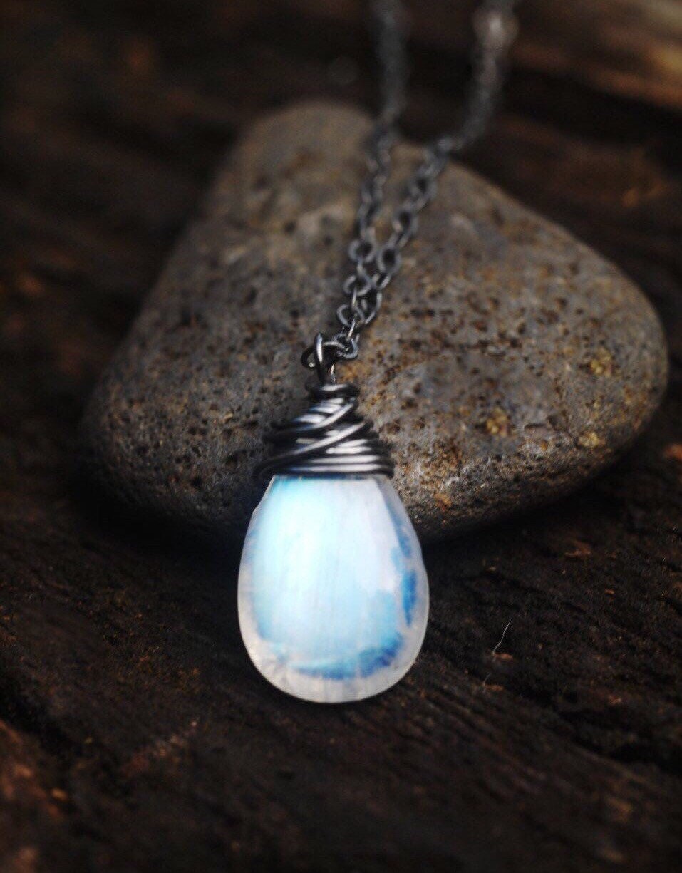 MoonStone dream drop Necklace! AAA Moon stone gemstone Boho jewelry. A drop of Rainbow Moonlight from Hawaii handmade with love //