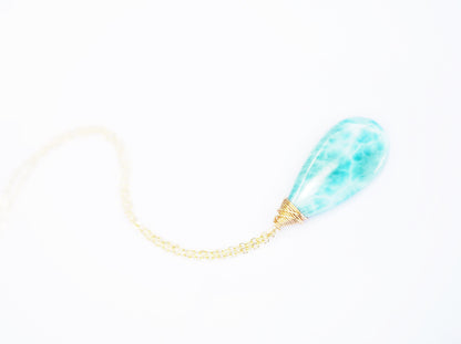 GORGEOUS Ocean Blue Larimar Gemstone Necklace rare AAA gemstones // Wire wrapped jewelry 24K Gold filled or sterling silver //Handmade in Hawaii with love //