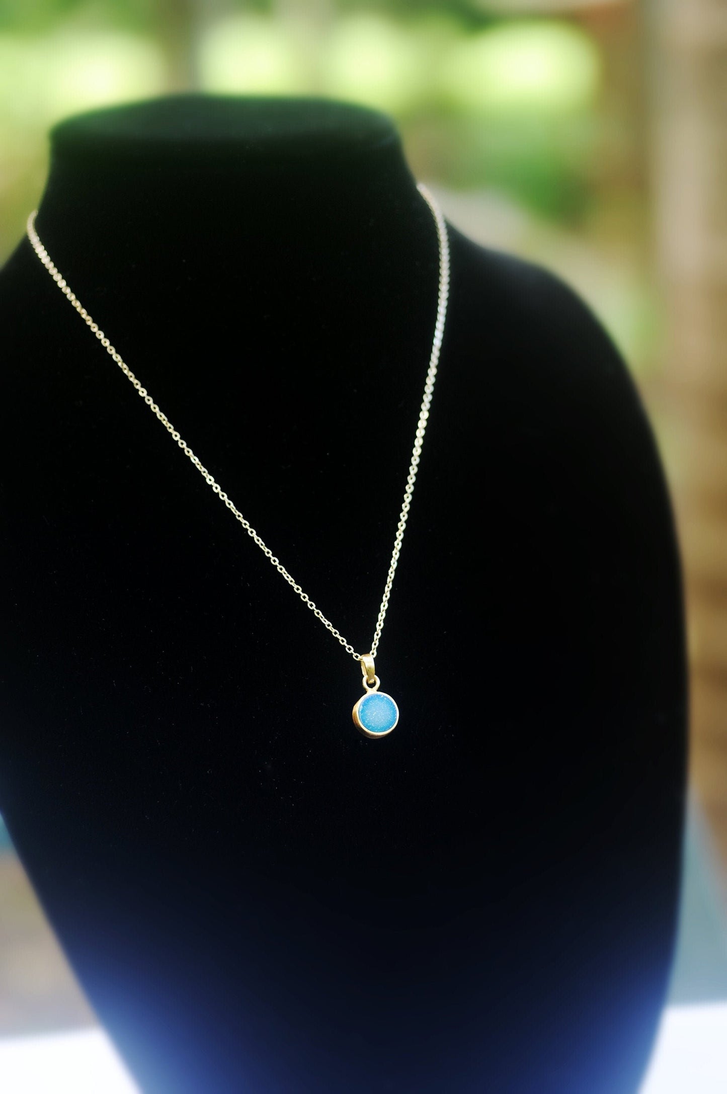 Sparkling and delightful aqua blue Topaz druzy Necklace // Blue gemstone 24K gold plated // Wire wrapped jewelry // Made in Hawaii with love //