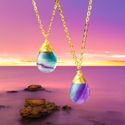 STUNNING SUPER UNIQUE Ocean blue & purple Flourite crystal necklace // AMAZING AAA gemstones // Wire wrapped jewelry // Lovingly Handmade in Hawaii //