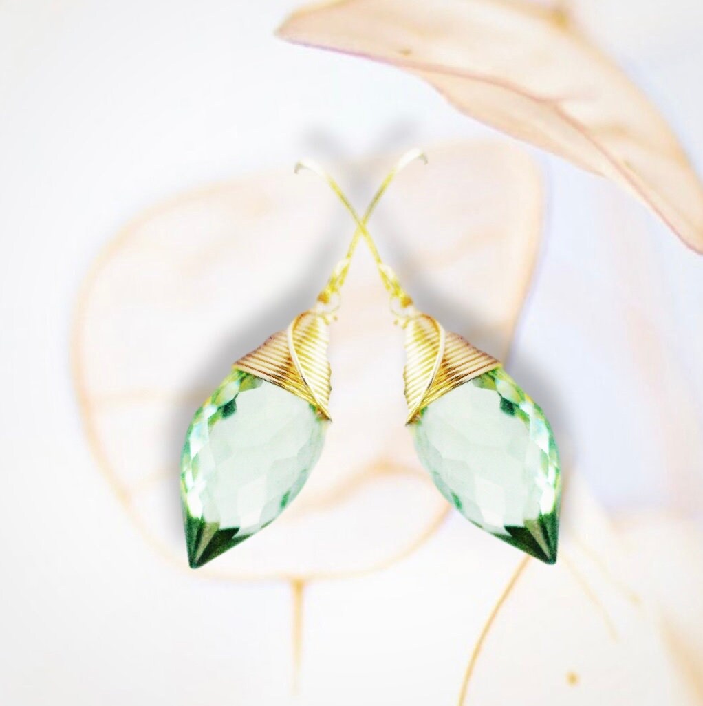 Stunning Green Amethyst Dew Drop Dangle Earrings // Sparkling AAA Gemstones // Wire wrapped jewelry // Handmade in Hawaii with love //