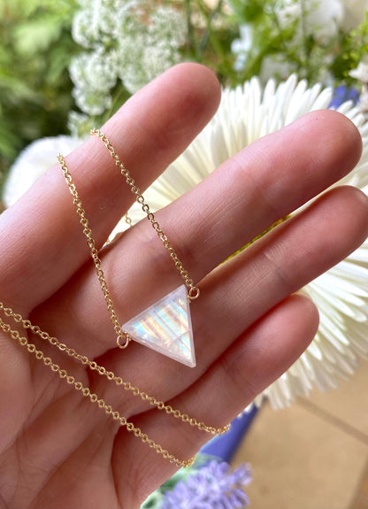 Stunning Rainbow MoonStone or Blue Labradorite triangle Necklace //High quality 24K Gold filled or Sterling silver made in Hawaii with love //