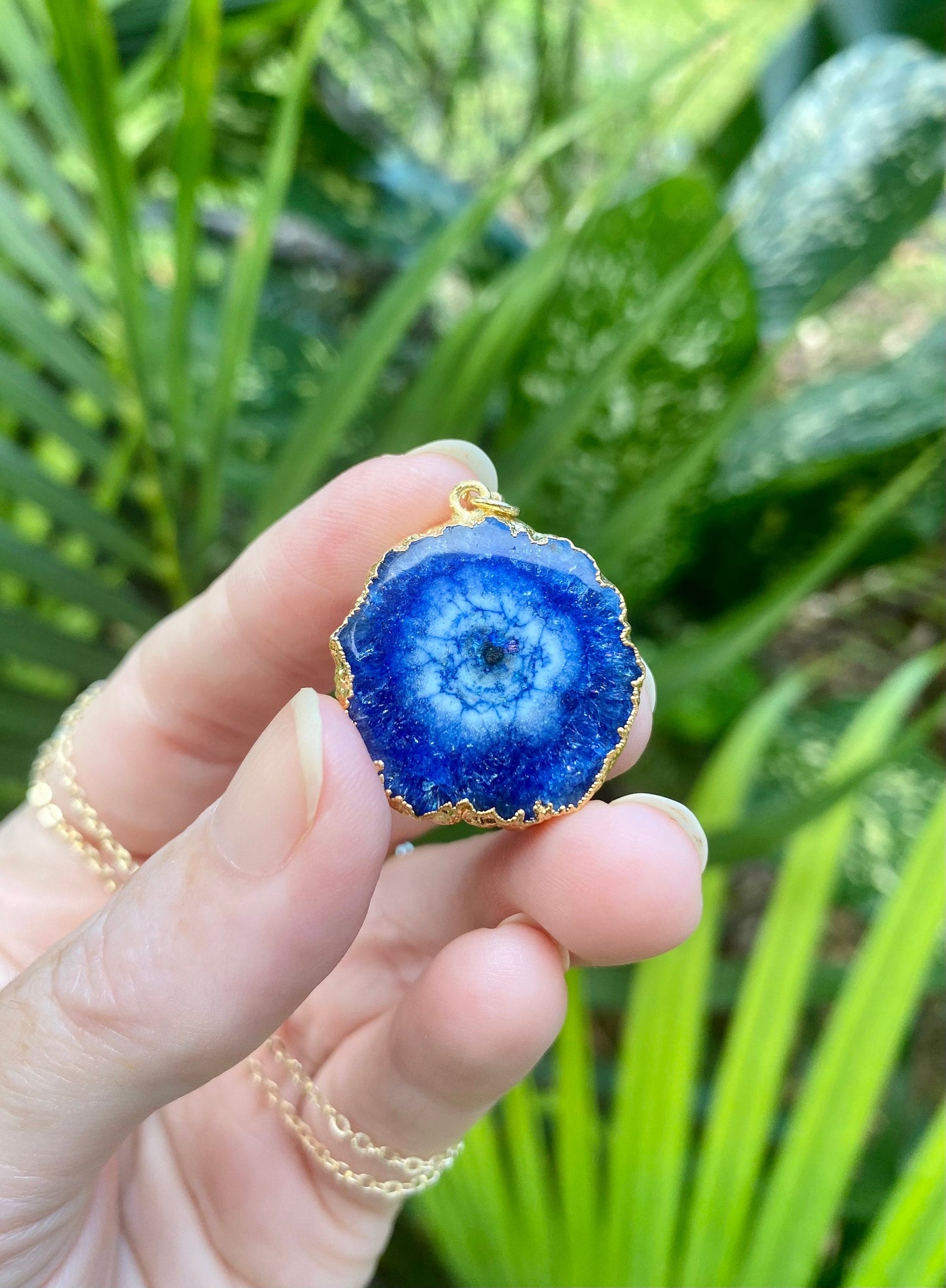 STUNNING Sparkling Solar quartz Geode Slice Necklace // Aqua Blue Agate gemstone // Wire wrapped jewelry // Made in Hawaii with love //