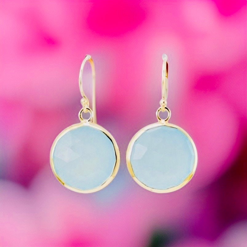 Beautiful glowing Aqua Chalcedony dangle earrings // One of a kind limited edition // Lovingly handmade in Hawaii // Wedding jewelry //