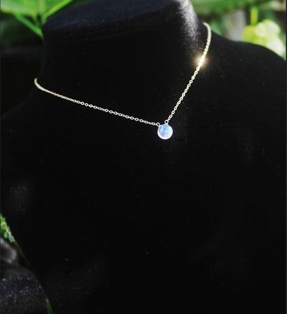 Stunning Rainbow Moonstone dewdrop necklace // Blue glow round gemstone // 24K gold filled or silver wire // Handmade in Hawaii with love //